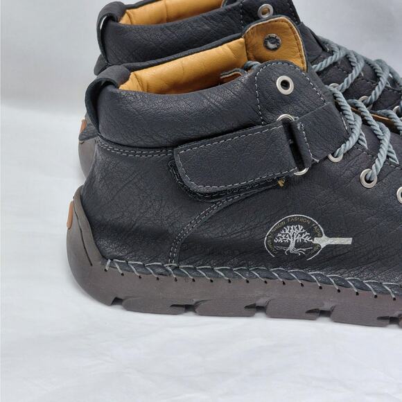 Gracosy Men’s Black Faux Leather Work Boots Fleece Lined Shoes Size 47(US 12) - Picture 4 of 14